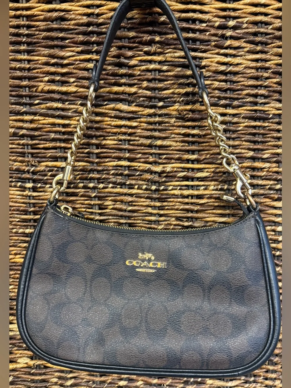 Coach-Teri Bag,Brown Signature Shoulder Bag w/Gold Hardware and matching wallet